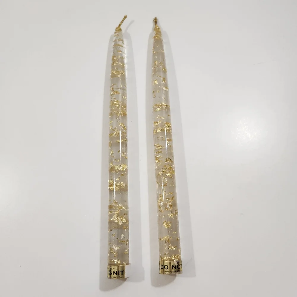 Vintage Pair Lucite Gold Fleck Candles